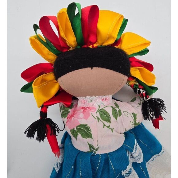 Handmade Mexican Doll With Colorful Ribbon Hair & Traditional Dress - Picture 8 of 9